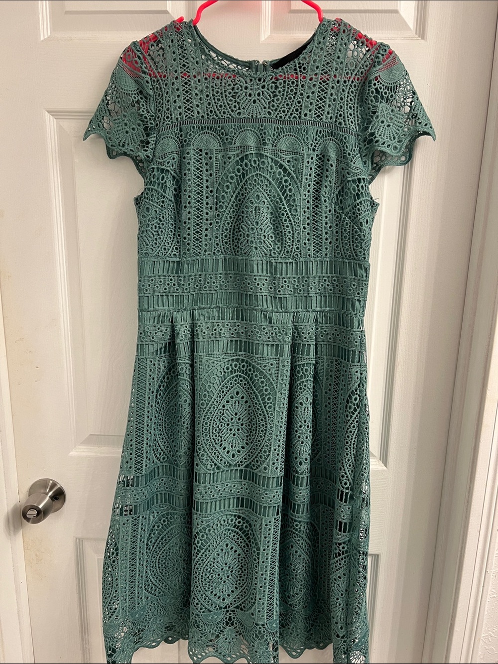 White House Black Market Teal Crochet Lace Fit-and-Flare Midi Dress